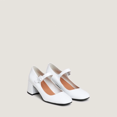 Heeled mary janes in white pleated patent leather | dittus