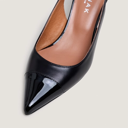 Slingback pumps in black leather and patent leather | destelle