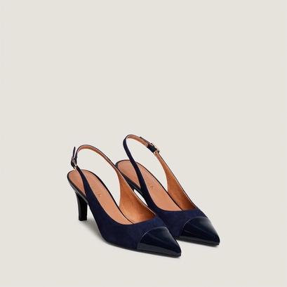 Slingback pumps in navy patent leather and suede | DESTELLE