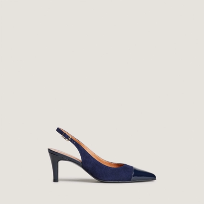 Slingback pumps in navy patent leather and suede | DESTELLE