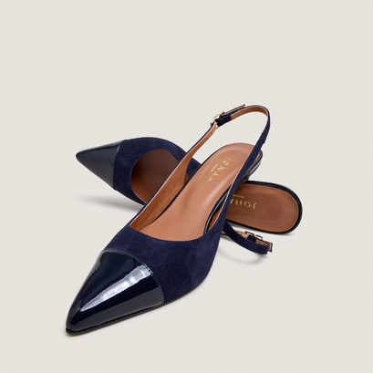 Slingback pumps in navy patent leather and suede | DESTELLE