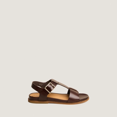Adjustable sandals with large buckles in reddish-brown leather | accoca