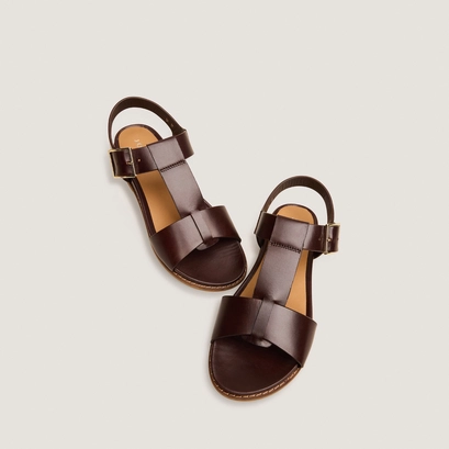 Adjustable sandals with large buckles in reddish-brown leather | accoca