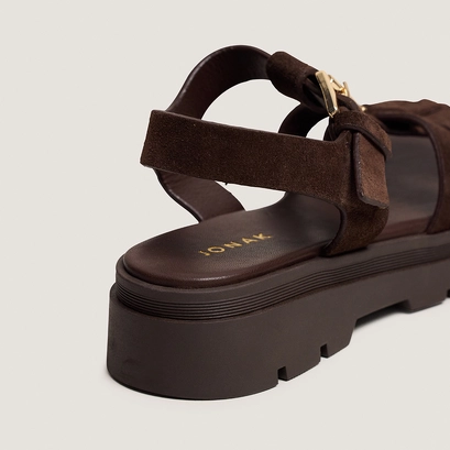 Platform sandals with adjustable buckles in brown split leather | LIVERPOOL