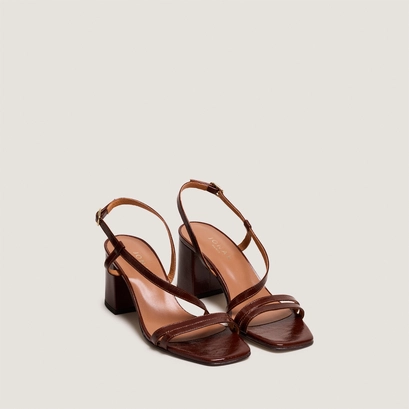 Heeled sandals with straps in brown glossy leather | VIMY
