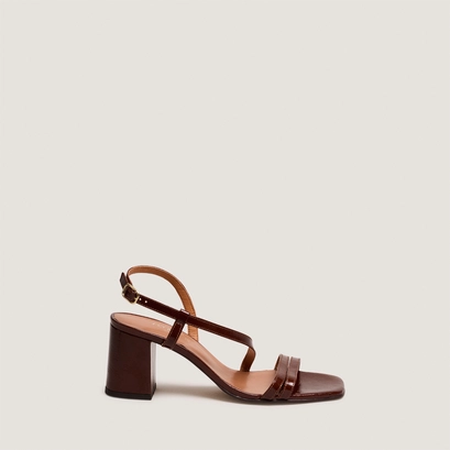 Heeled sandals with straps in brown glossy leather | VIMY