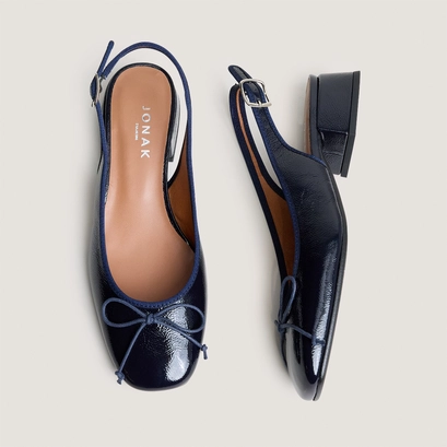 Slingbacks ballet flats in navy pleated patent leather | dybilo