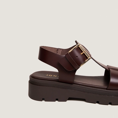 Platform sandals with wide straps in brown leather | lisbonne