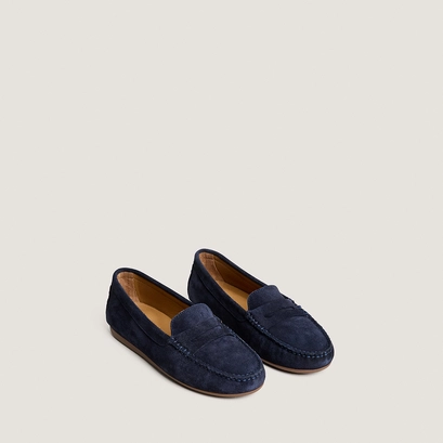 Square-toe loafers in navy split leather | liv
