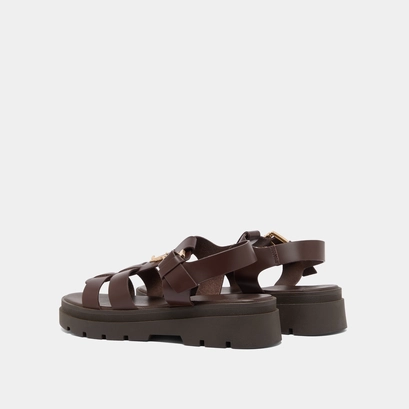 Platform sandals with monogram in brown leather | LIVERPOOL