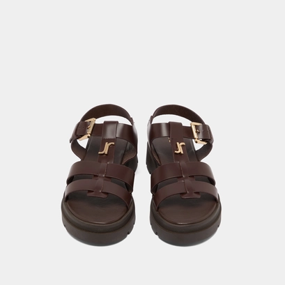 Platform sandals with monogram in brown leather | LIVERPOOL
