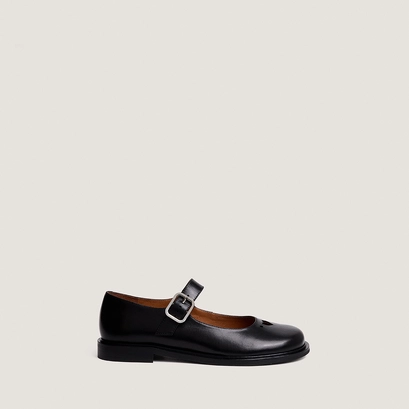 Ballet flats with straps in black leather | douceline