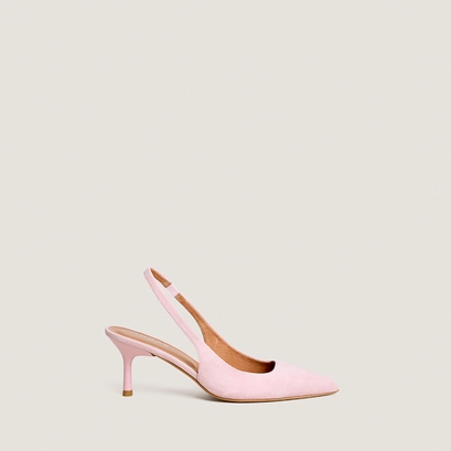 Pointed-toe pumps in petal pink suede | diamantine