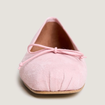 Square-toe ballet flats with laces in petal pink suede | domine