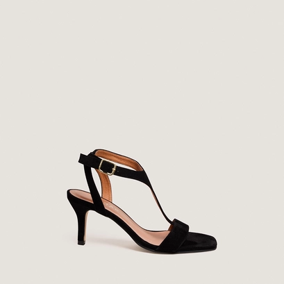 Thin-heeled sandals in black suede | vernus