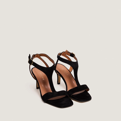 Thin-heeled sandals in black suede | vernus