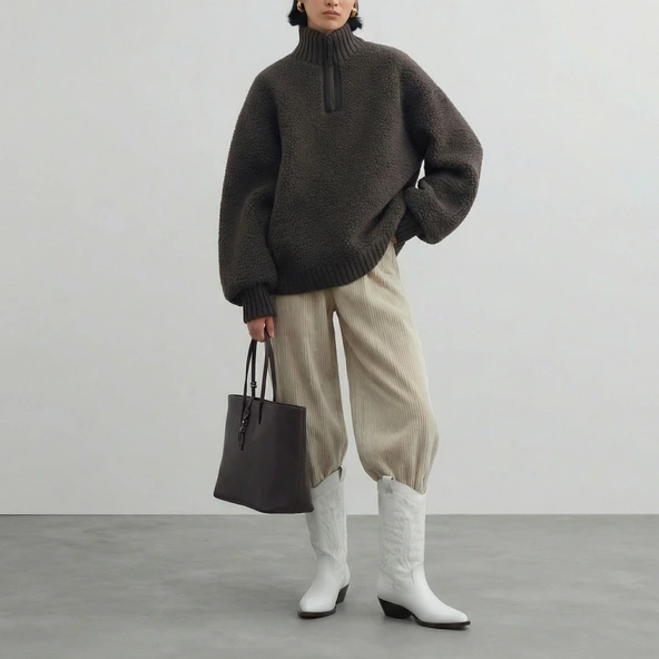 Pointed-toe boots with visible stitching in white aged leather | DELEA