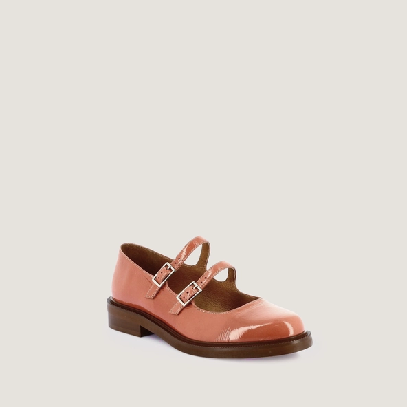 Double-strap ballet flats in dusty rose pleated patent leather | DREAMY