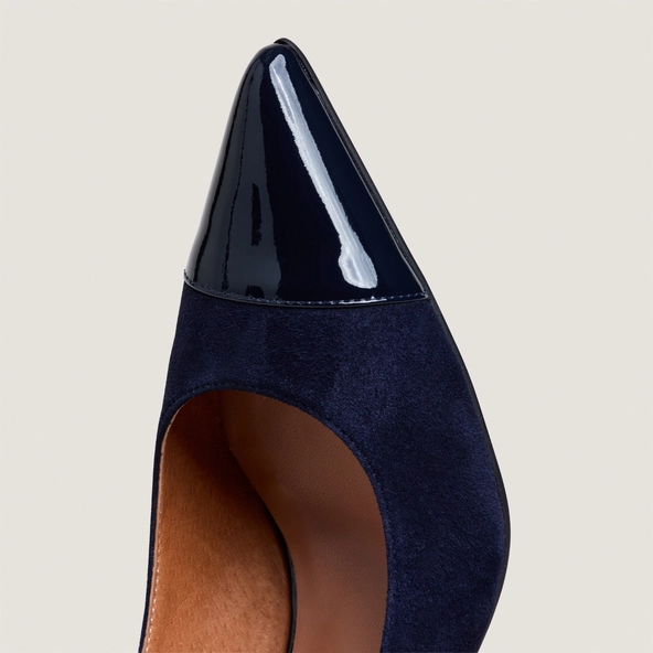 Slingback pumps in navy patent leather and suede | DESTELLE
