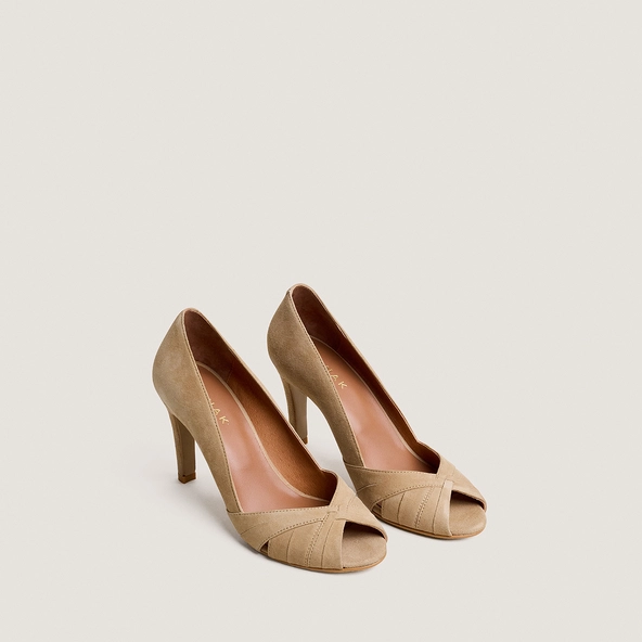 Peep-toe pumps in camel suede | DALBA