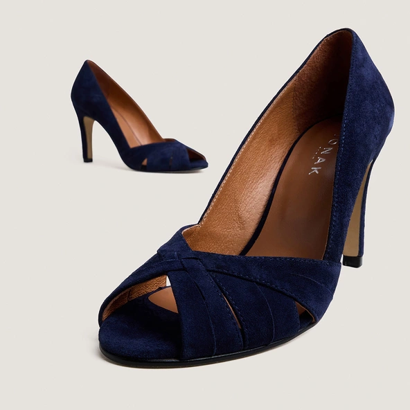 Peep-toe pumps in navy suede | DALBA