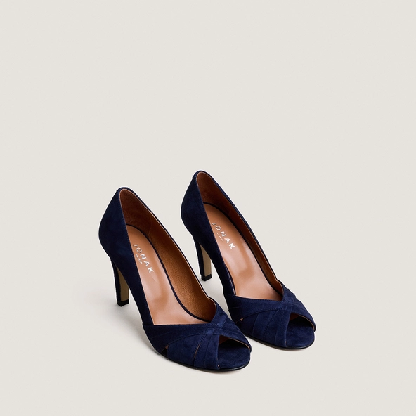 Peep-toe pumps in navy suede | DALBA