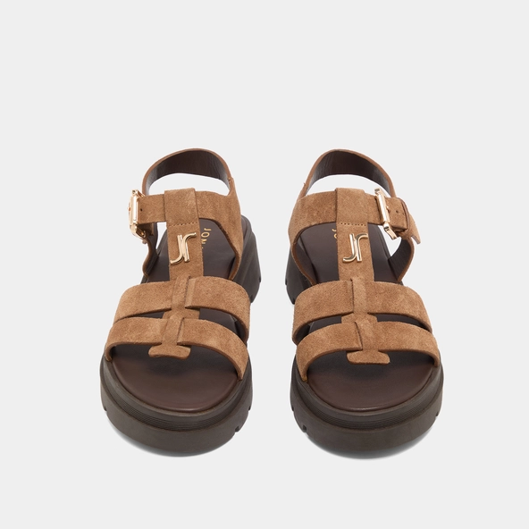 Platform sandals with monogram in taupe split leather | LIVERPOOL