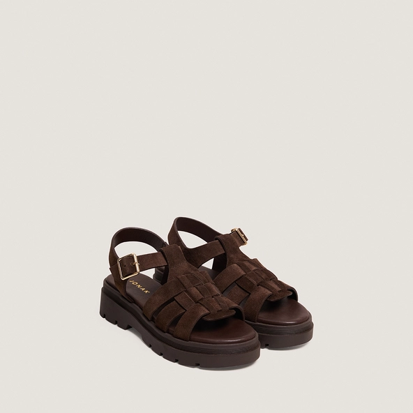 Sandals with treaded soles in brown split leather | LOUISIANE