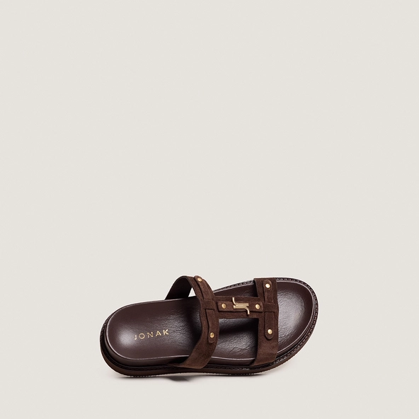 Platform sandals in brown split leather | LUANA