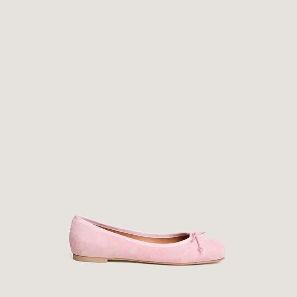 Square-toe ballet flats with laces in petal pink suede | DOMINE