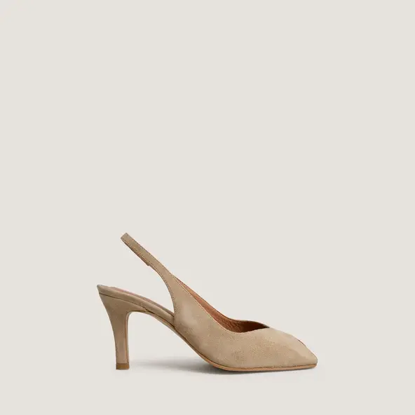Square-toe slingback pumps in camel suede | DELOURS