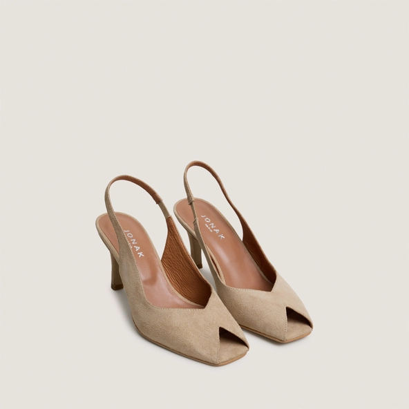 Square-toe slingback pumps in camel suede | DELOURS