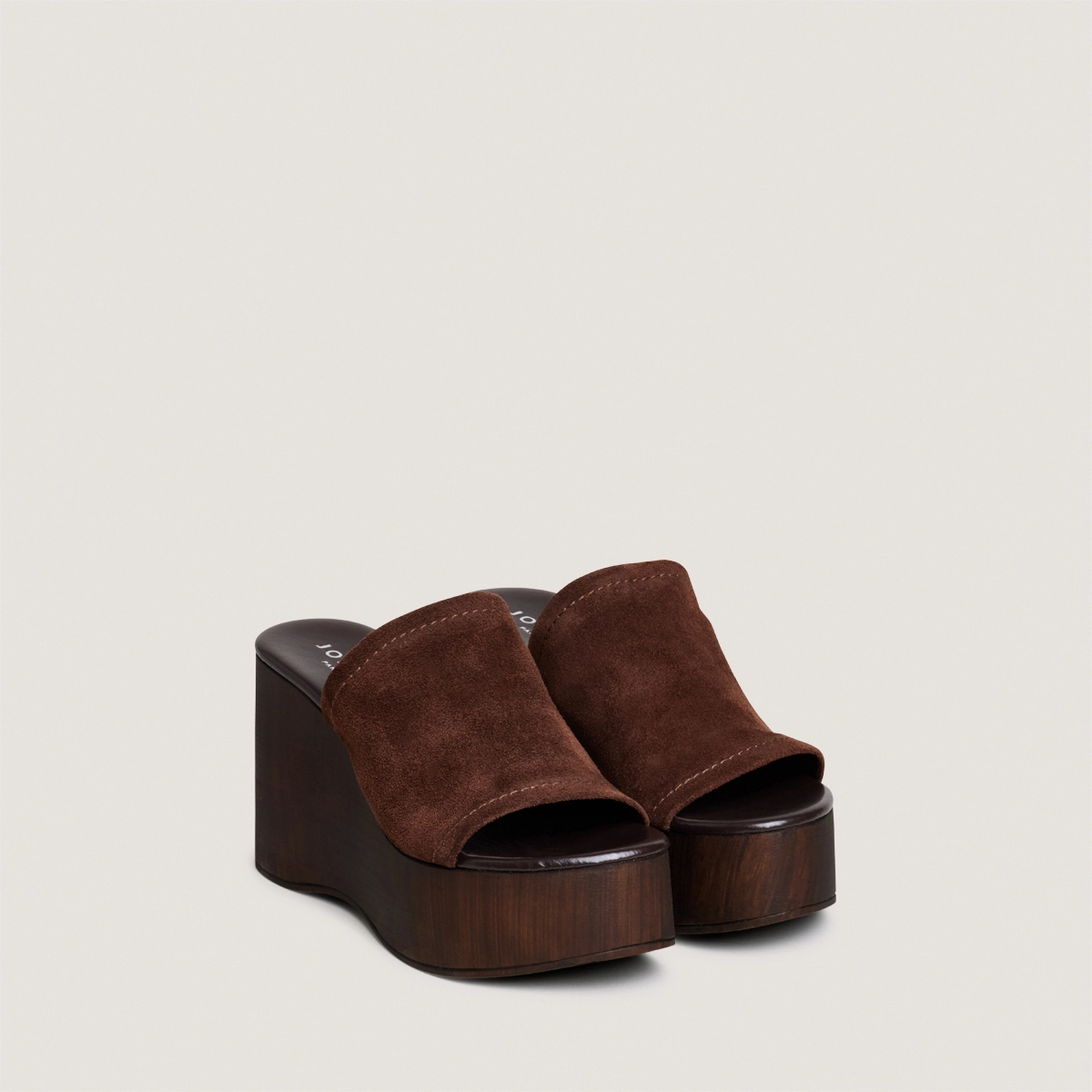 Heeled wedge mules in dark brown split leather | ESMEE