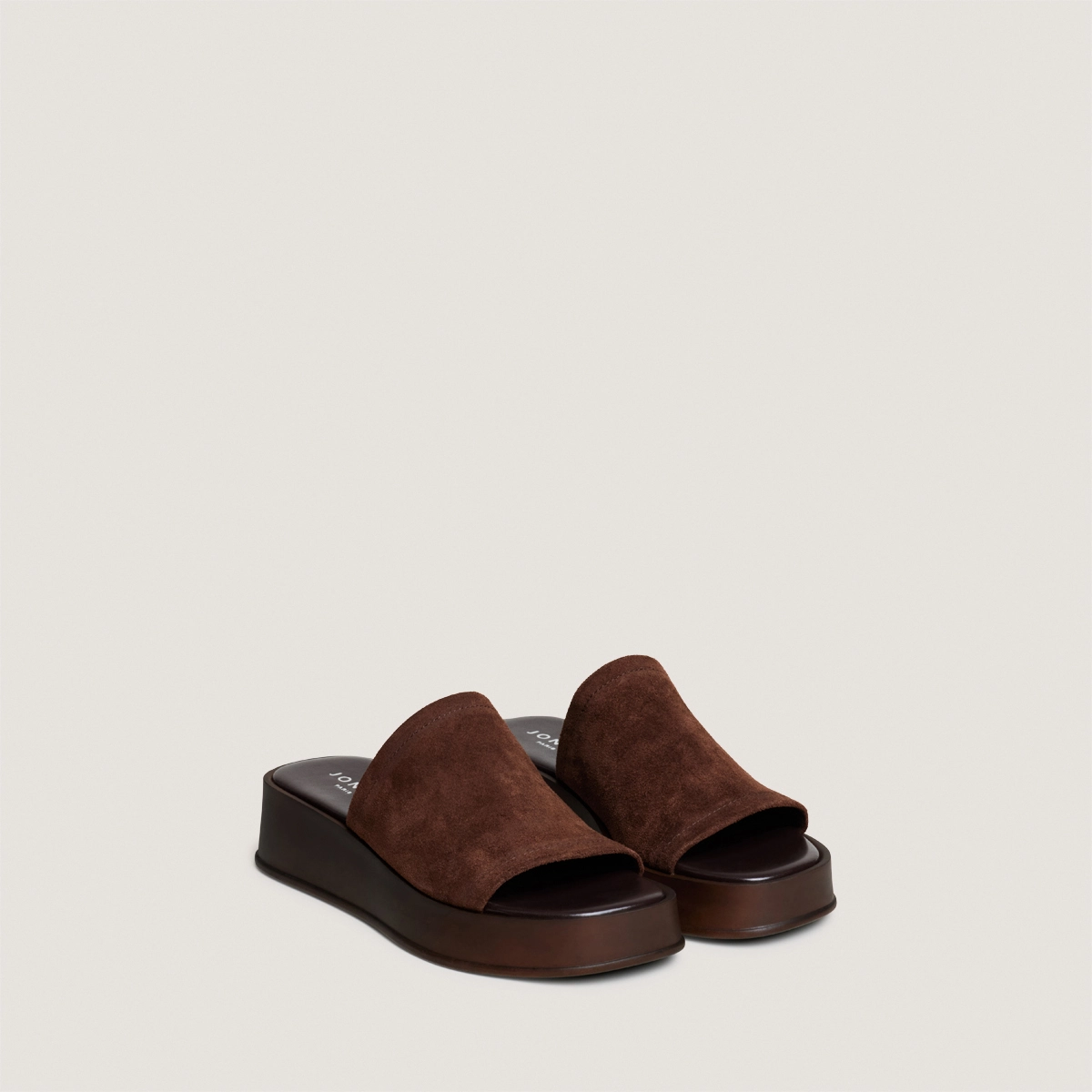 Platform mules in dark brown split leather | EVANN