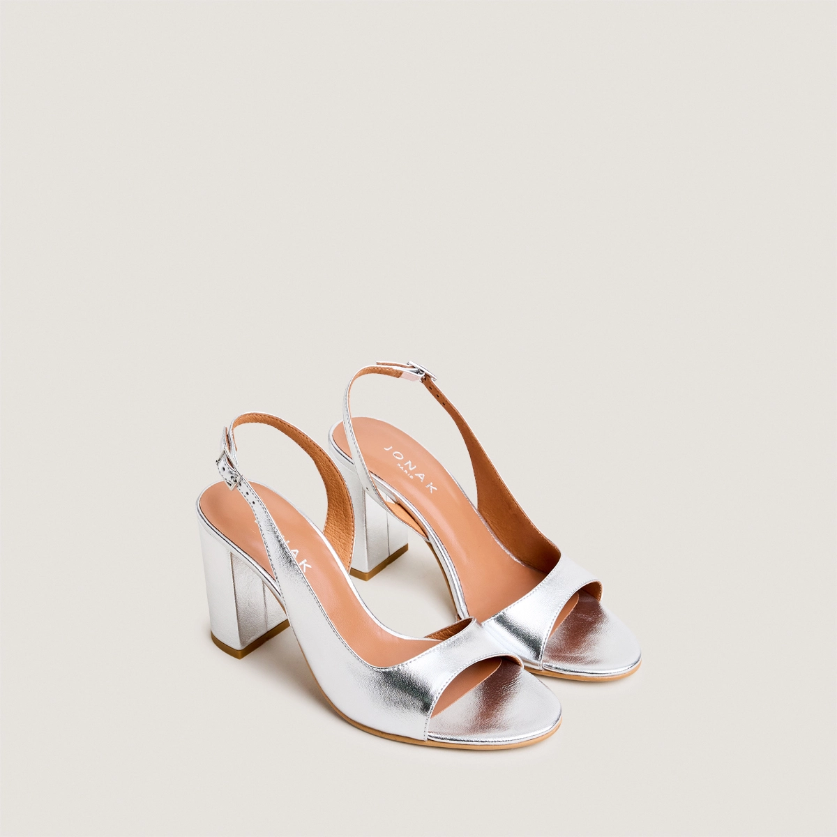 Slingback sandals in silver metallic leather | DEBOUT