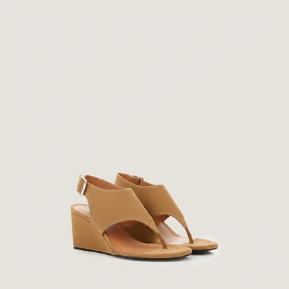 Wedge sandals with adjustable straps in taupe split leather | dablo