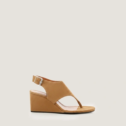 Wedge sandals with adjustable straps in taupe split leather | dablo