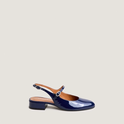 Round-toe slingbacks in blue pleated patent leather | davo