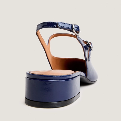 Round-toe slingbacks in blue pleated patent leather | davo