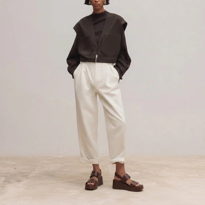 Wedge sandals with wide straps in cacao leather | elisa