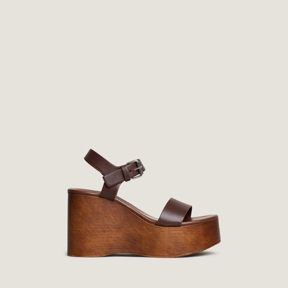 Wedge sandals with adjustable straps in cacao leather | ethan