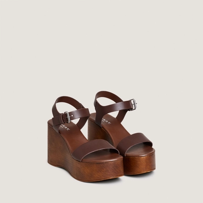 Wedge sandals with adjustable straps in cacao leather | ethan