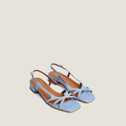 Low-heel sandals in sky blue pleated patent leather | ARGOS