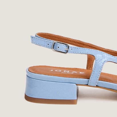 Low-heel sandals in sky blue pleated patent leather | ARGOS