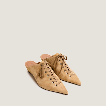 Lace-up wedge mules in honey suede | doleane