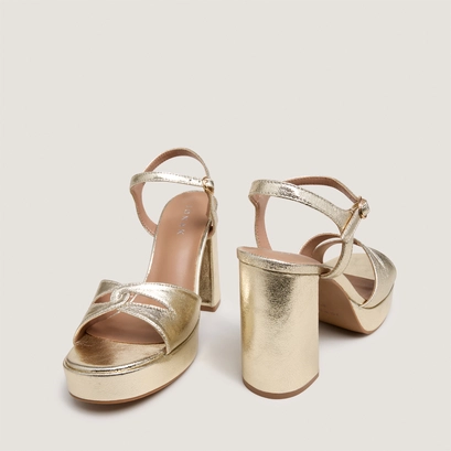 Platform high-heel sandals in platinum metallic textile | justine
