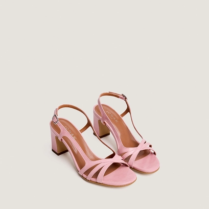 High-heel sandals in petal pink pleated patent leather | vaiana
