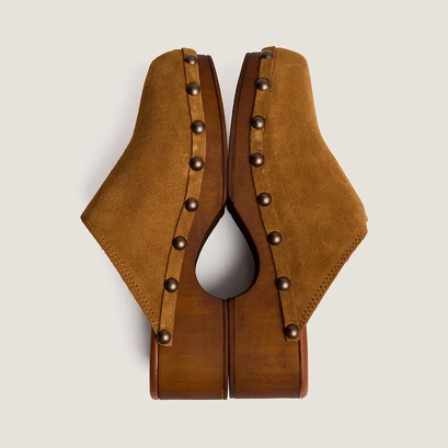 Platform mules in tobacco split leather | naky