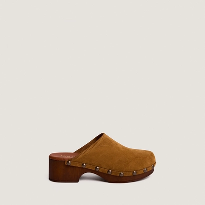 Platform mules in tobacco split leather | naky