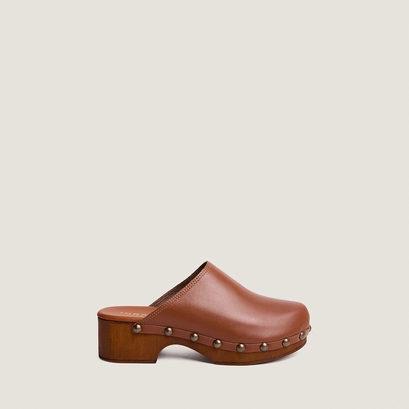 Platform mules in cognac leather | naky